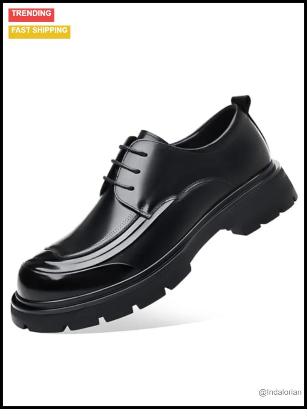 Men's Genuine Leather Platform Chunky Heel Oxfords Round Toe Slip On Lug Sole